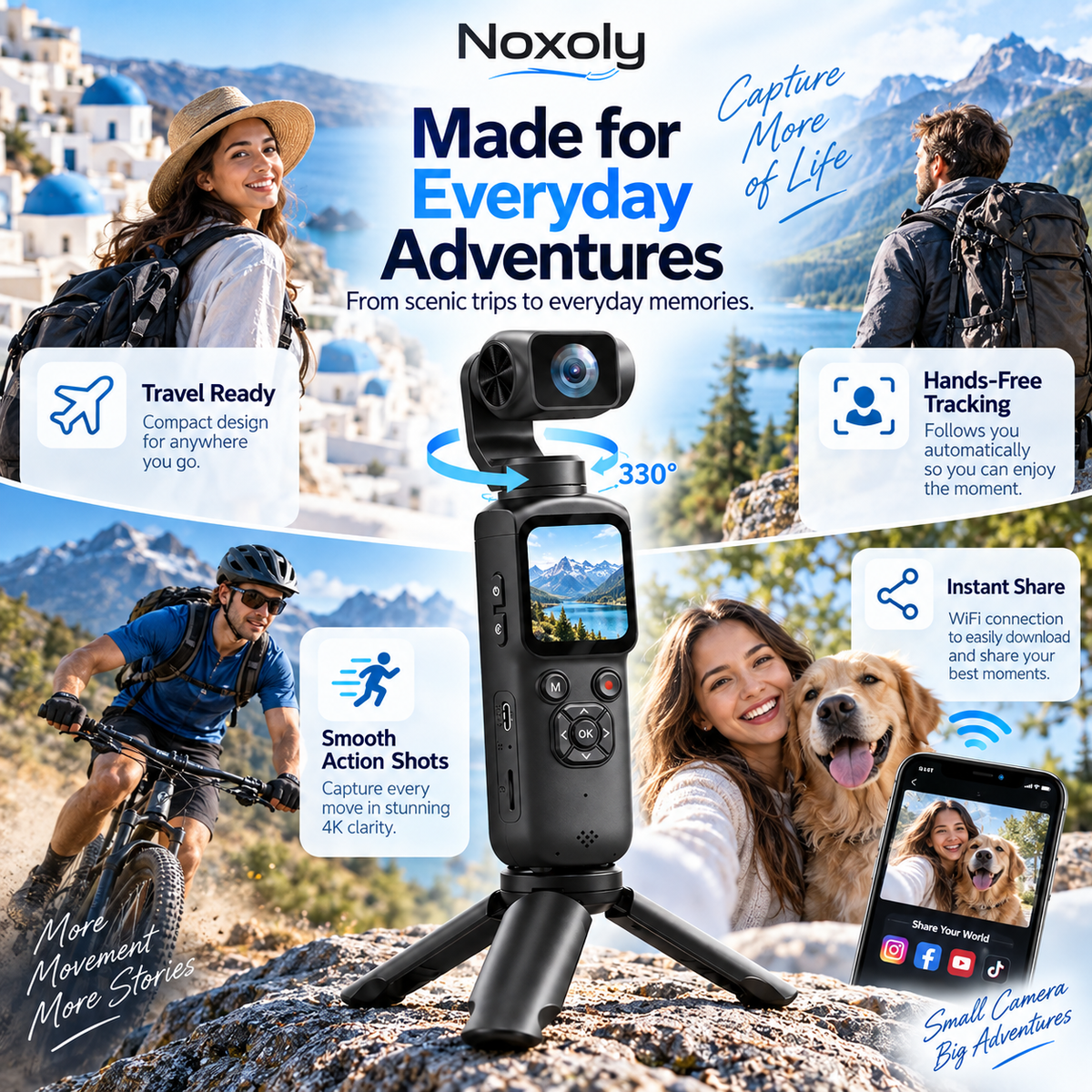Noxoly AI Pocket Camera for travel, action shots, hands-free tracking and everyday memories